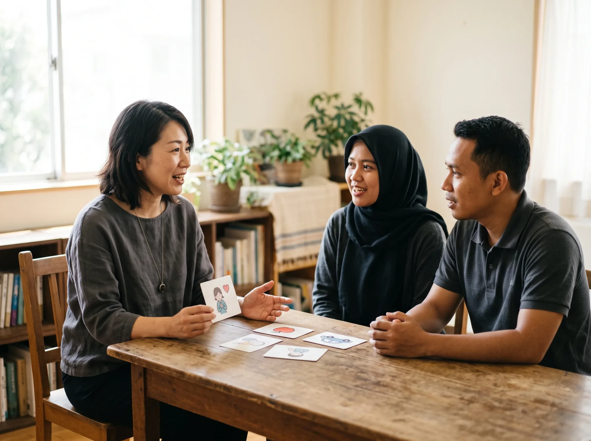 日本語会話を練習する受講者