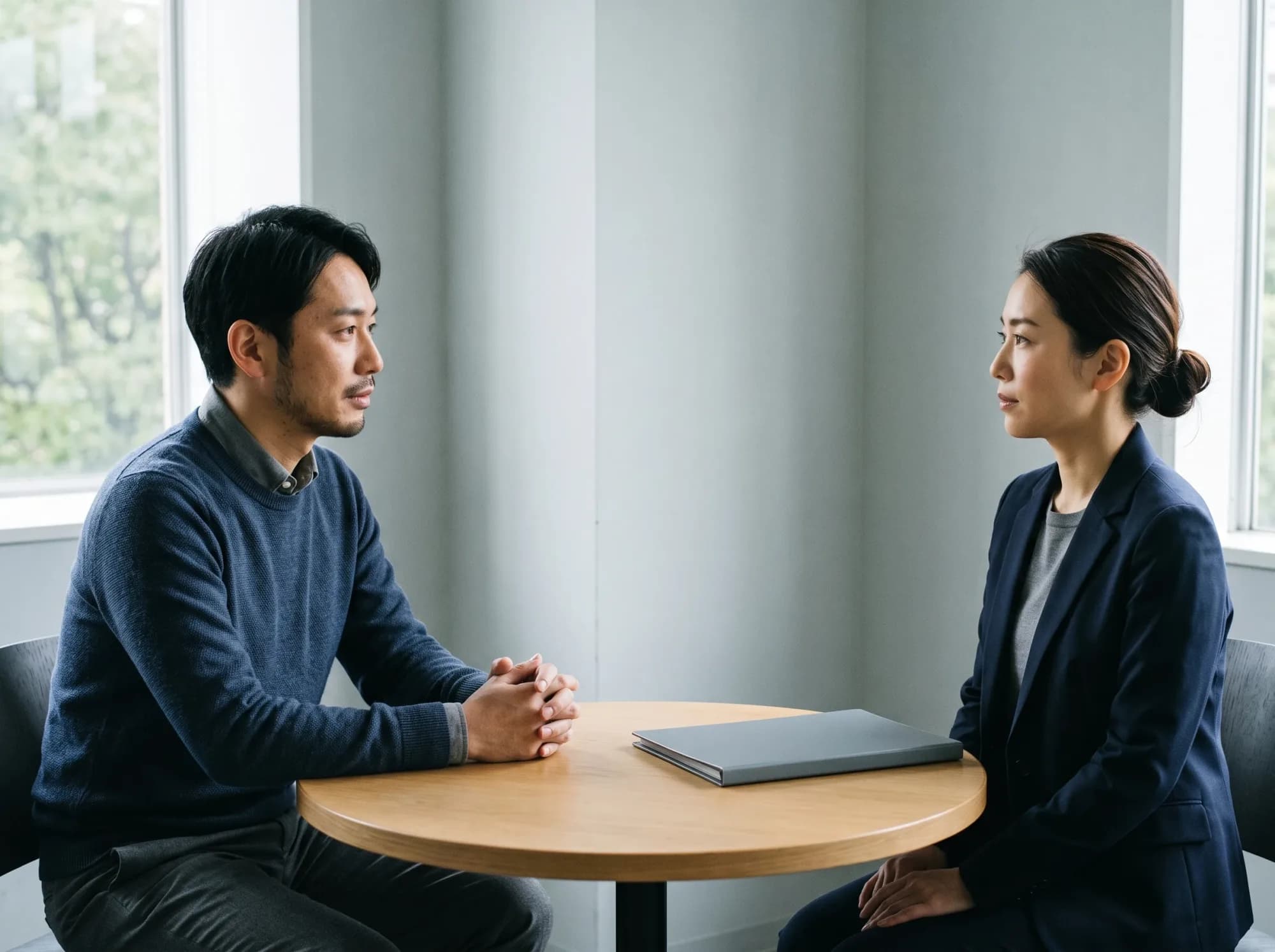 希望条件を話し合う応募者と担当者